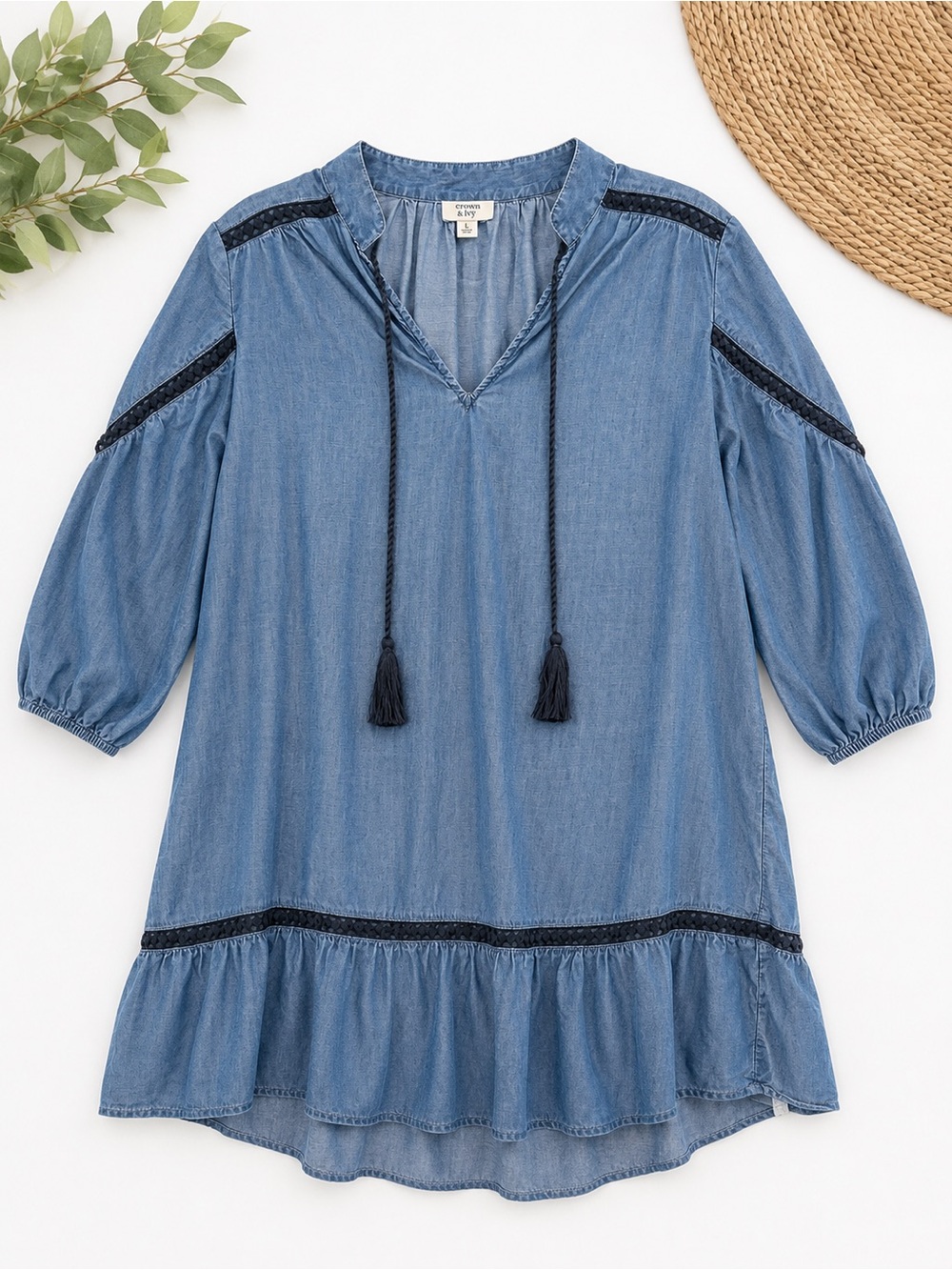 crown & ivy Light Blue Denim Long Sleeve Tunic Dress